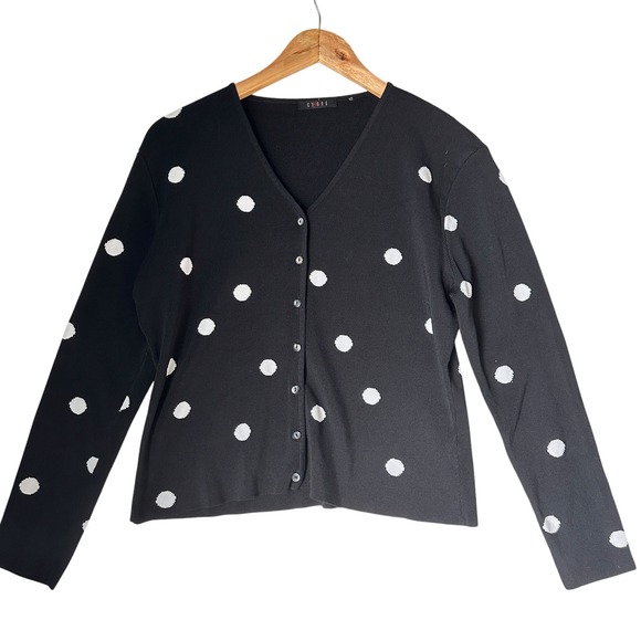 Cyrus Cardigan Black/White Polka Dot Knit Large Retro Classic Layering Grandma - Picture 1 of 9